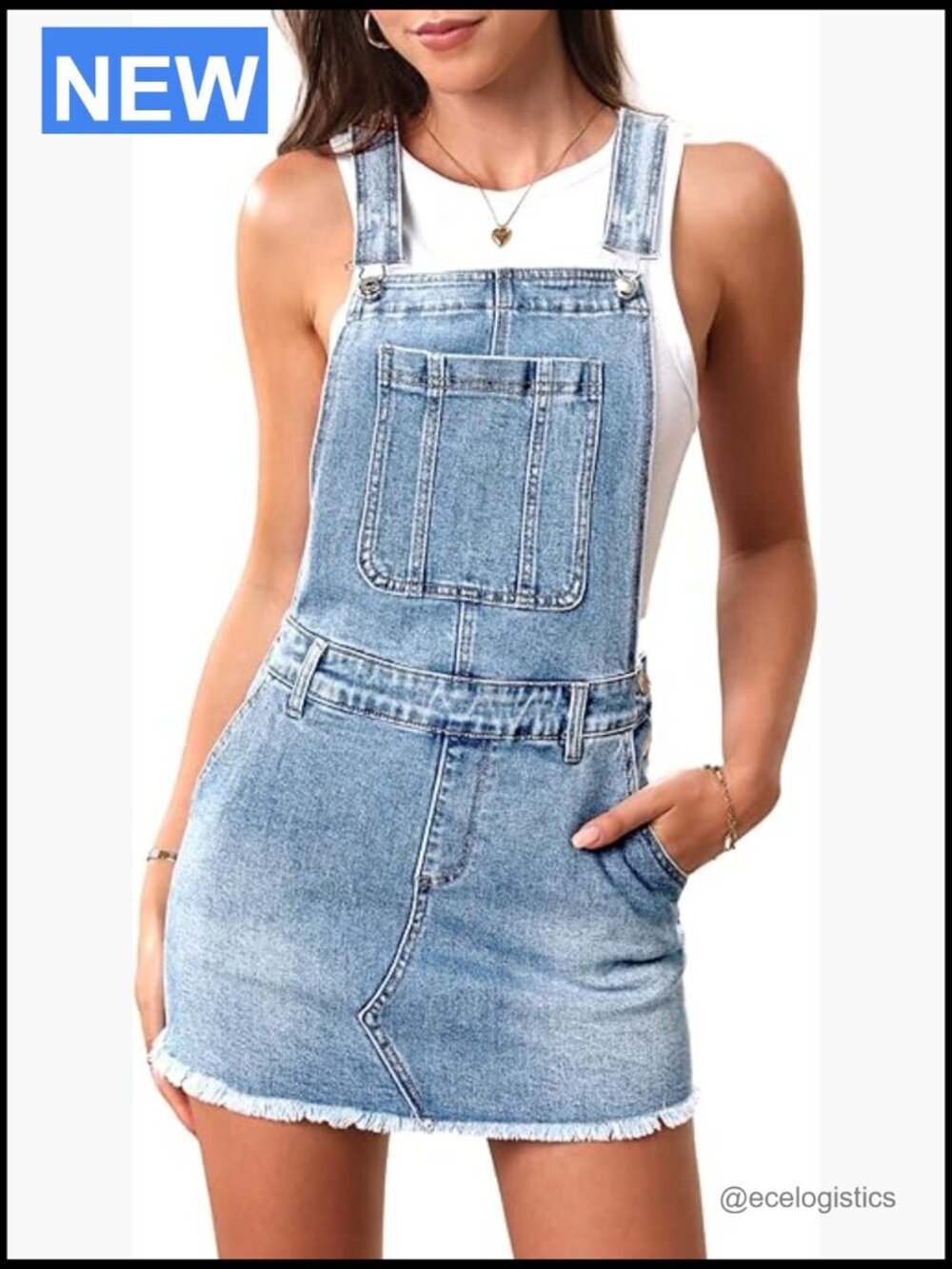 High Stretch Denim Overall Dress Adjustable Straps Jean Romper with Pockets